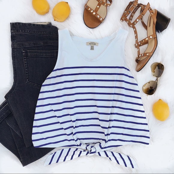 Zara Striped Tie Up Crop Tank - Picture 1 of 6